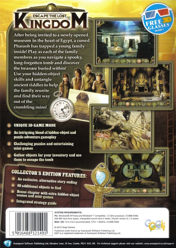 Back Cover for Escape the Lost Kingdom (Collector's Edition) (Windows) (GSP release)