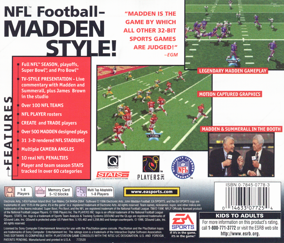 Back Cover for Madden NFL 97 (PlayStation)