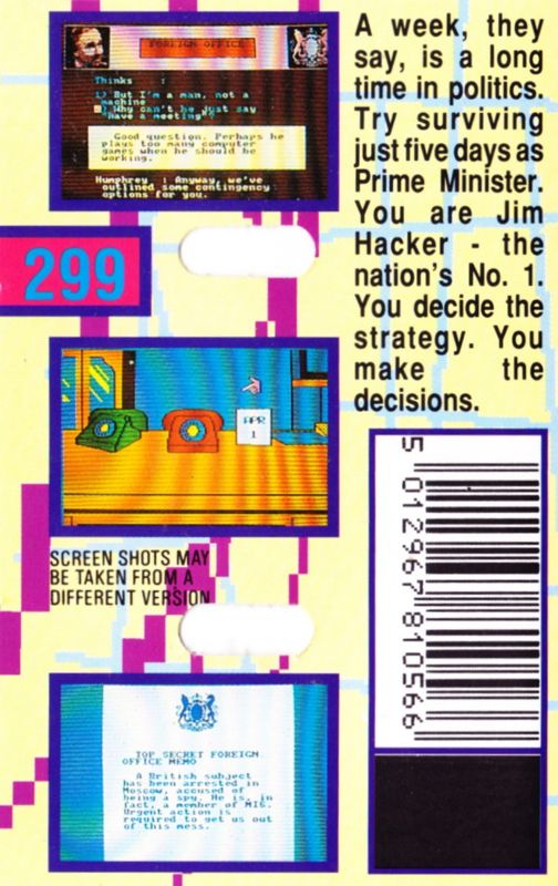 Back Cover for Yes Prime Minister: The Computer Game (ZX Spectrum) (Mastertronic Plus release)