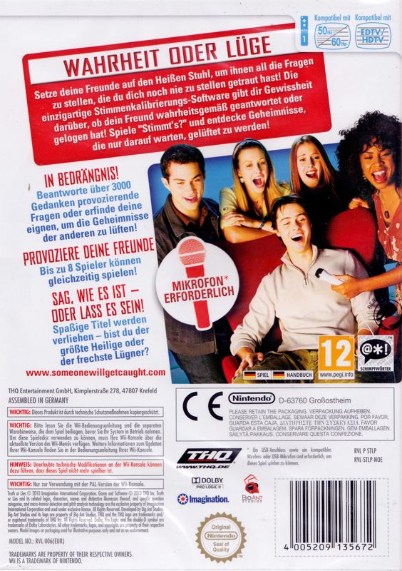 Back Cover for Truth or Lies (Wii)