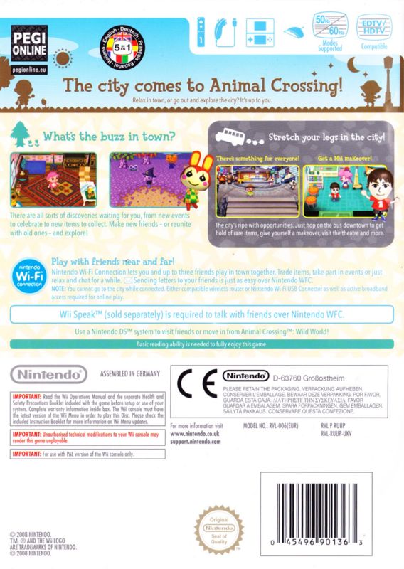 Back Cover for Animal Crossing: City Folk (Wii)