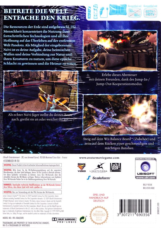 Back Cover for James Cameron's Avatar: The Game (Wii)