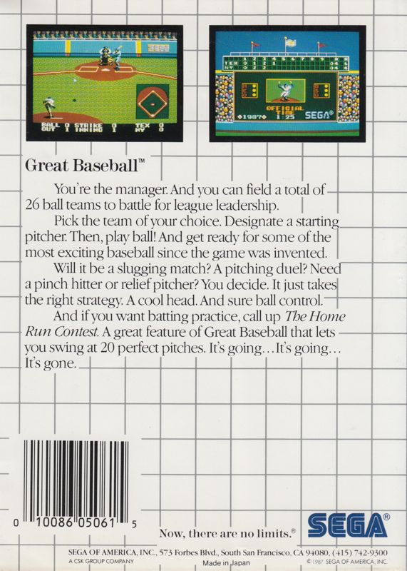 Back Cover for Great Baseball (SEGA Master System)