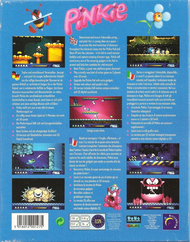 Back Cover for Pinkie (Amiga)