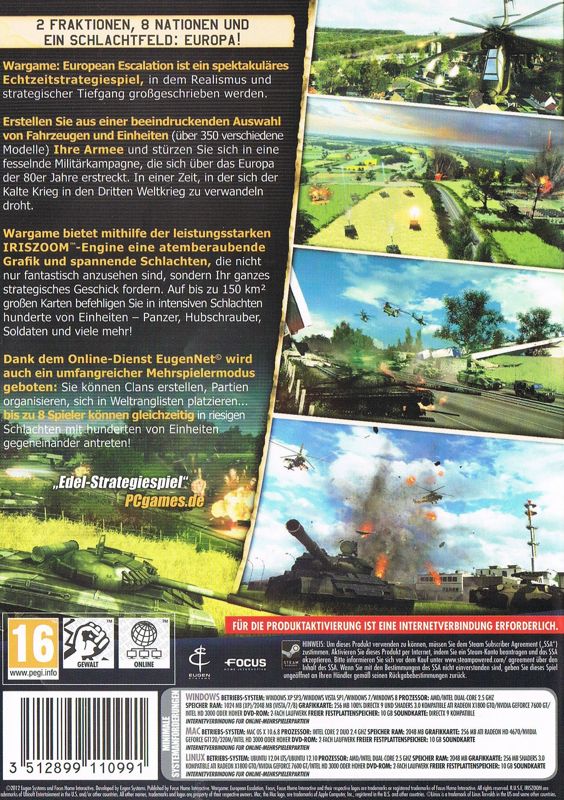 Back Cover for Wargame: European Escalation (Linux and Macintosh and Windows) (Hammerpreis release)
