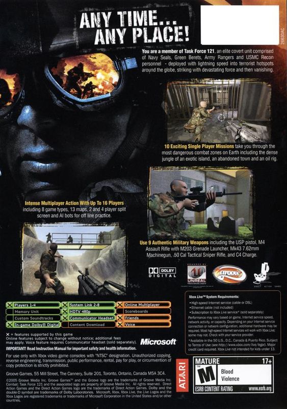 Back Cover for Combat: Task Force 121 (Xbox)