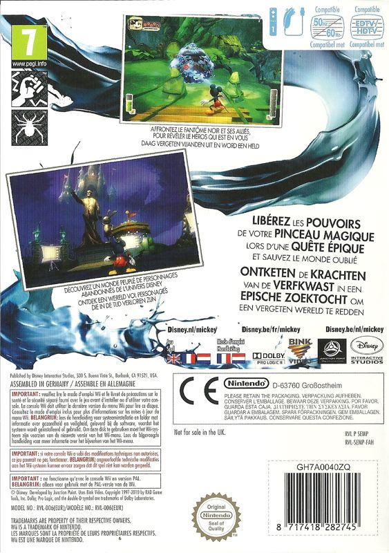 Back Cover for Disney Epic Mickey (Wii)