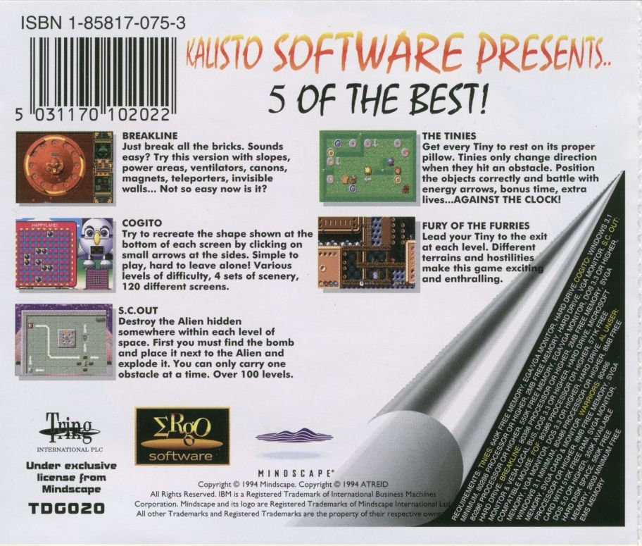 Back Cover for 5 of the Best from Kalisto (DOS and Windows 3.x)