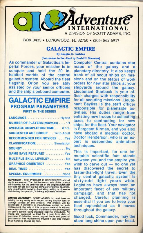 Back Cover for Galactic Empire (TRS-80)