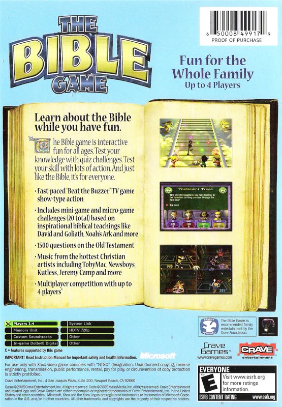 Back Cover for The Bible Game (Xbox)