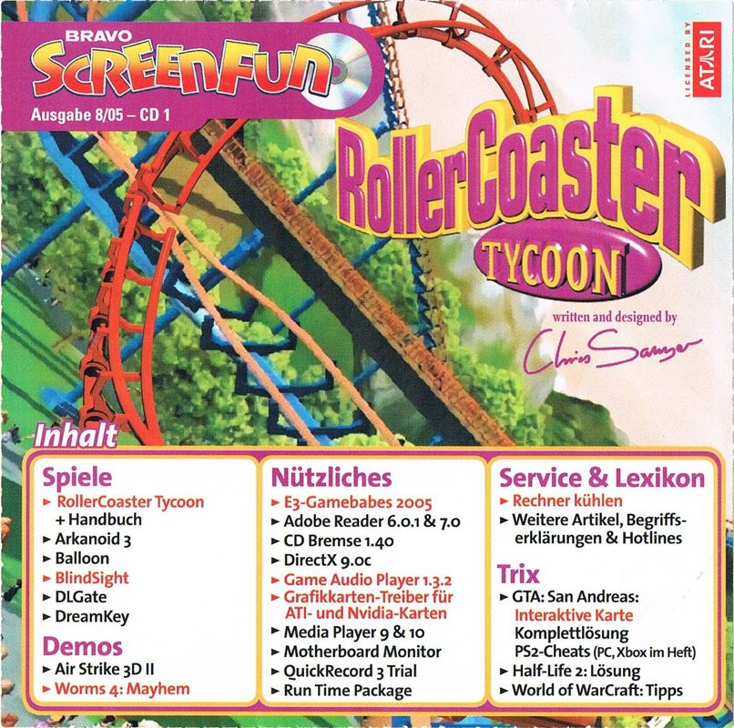 Front Cover for RollerCoaster Tycoon (Windows) (Bravo Screenfun Covermount 08/2005)