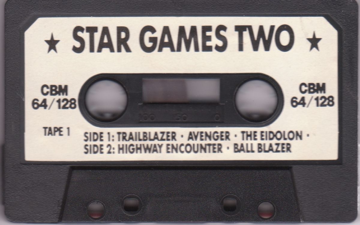 Media for Star Games II (Commodore 64): Tape 1: Trailblazer / Avenger / The Eidolon / Highway Encounter / Ball Blazer