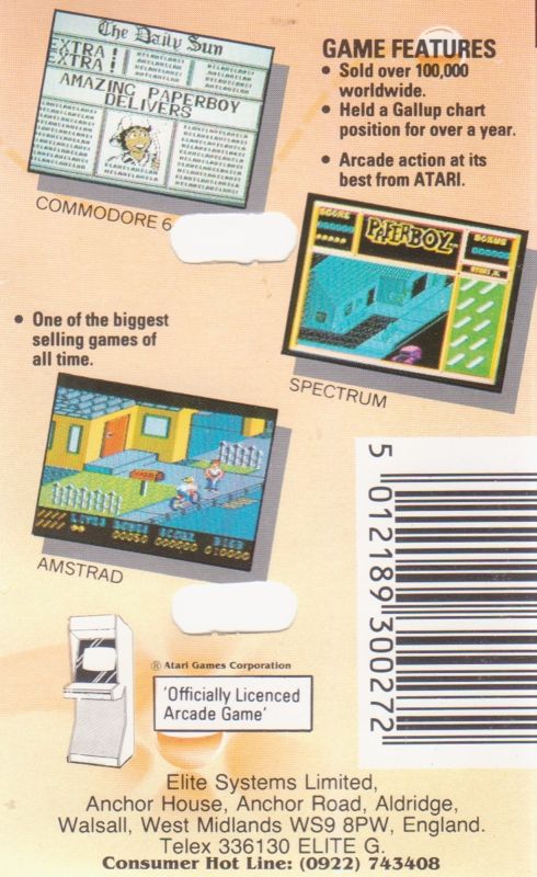 Back Cover for Paperboy (Commodore 64) (Alternate Encore release (Tape with golden letters))