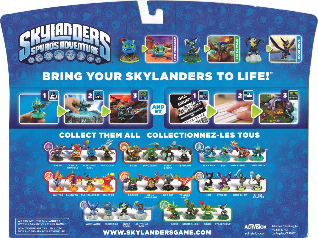 Back Cover for Skylanders: Spyro's Adventure - Wrecking Ball / Stealth Elf / Sonic Boom (Macintosh and Nintendo 3DS and PlayStation 3 and Wii and Windows and Xbox 360)