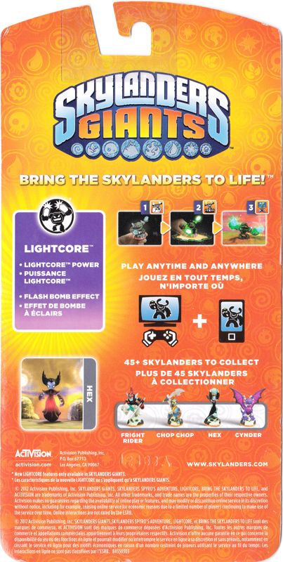 Back Cover for Skylanders Giants: Hex (LightCore) (Nintendo 3DS and PlayStation 3 and PlayStation 4 and Wii and Wii U and Xbox 360 and Xbox One)