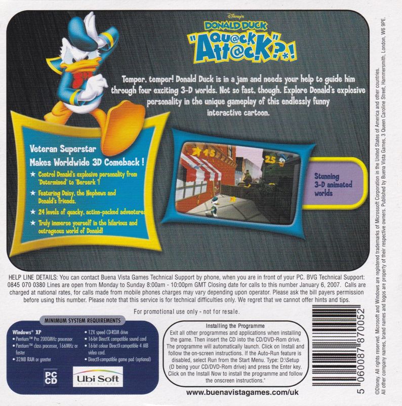 Back Cover for Disney's Donald Duck: Goin' Quackers (Windows) (Daily Mail release)