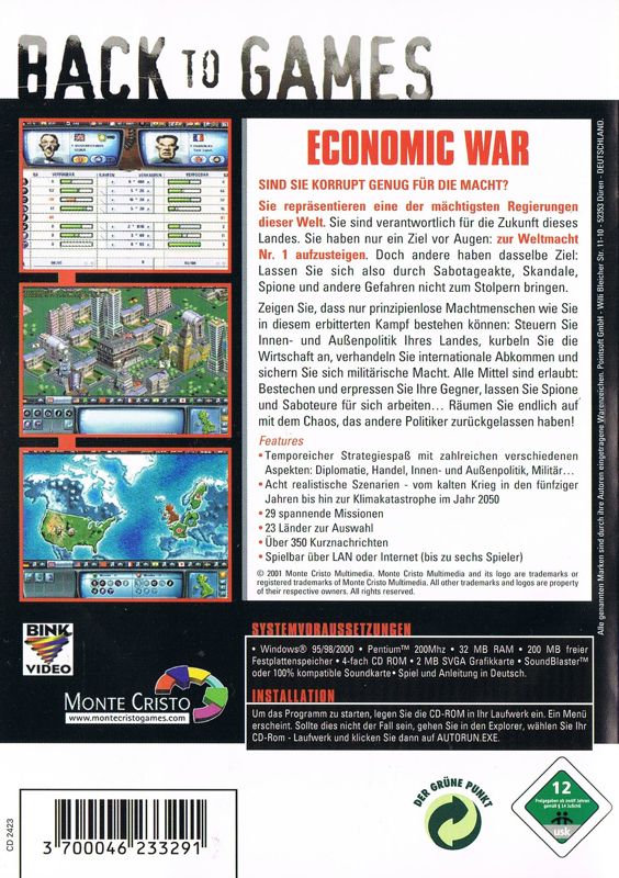 Back Cover for Political Tycoon (Windows) (Back to Games release)