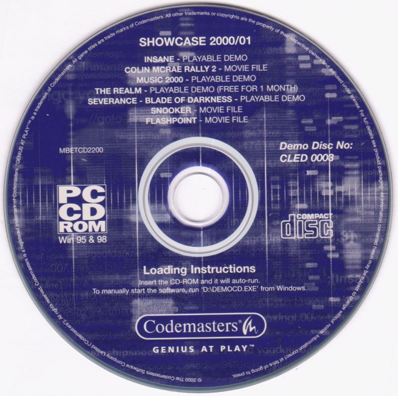 Media for 1nsane (Windows): Showcase Demo Disc 2000/01