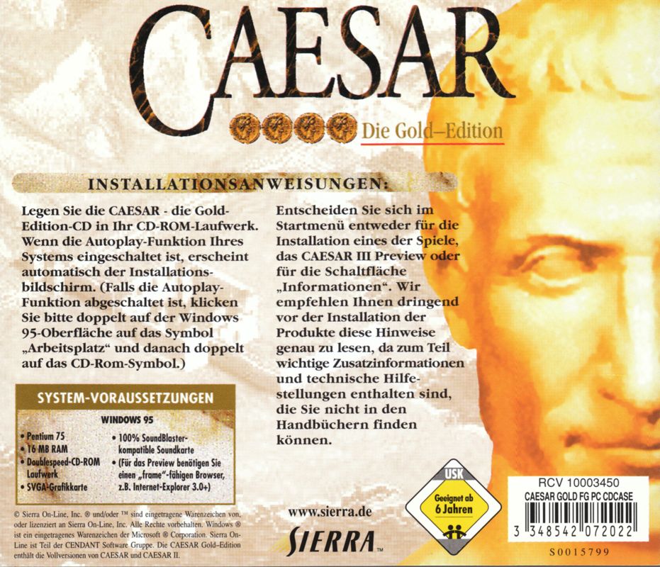 Other for Caesar: Platinum (Windows): Caesar Die Gold-Edition: Jewel Case Back