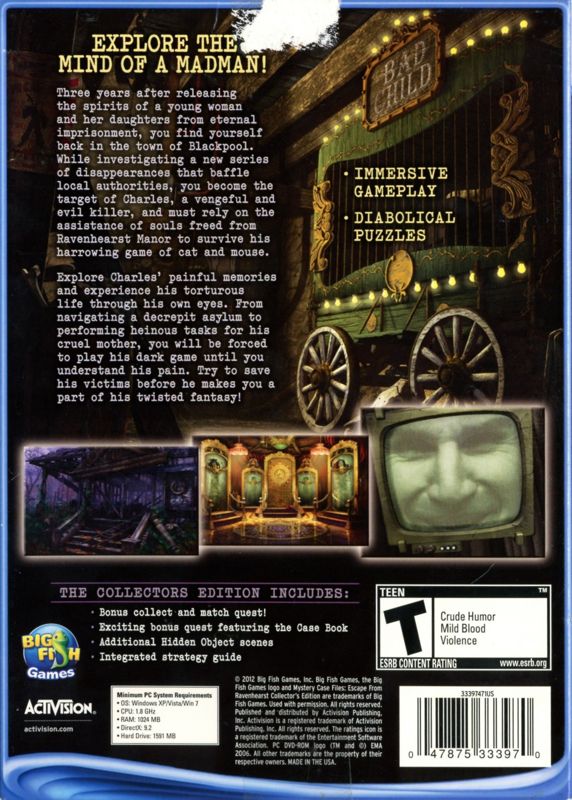 Back Cover for Mystery Case Files: Escape from Ravenhearst (Collector's Edition) (Windows)
