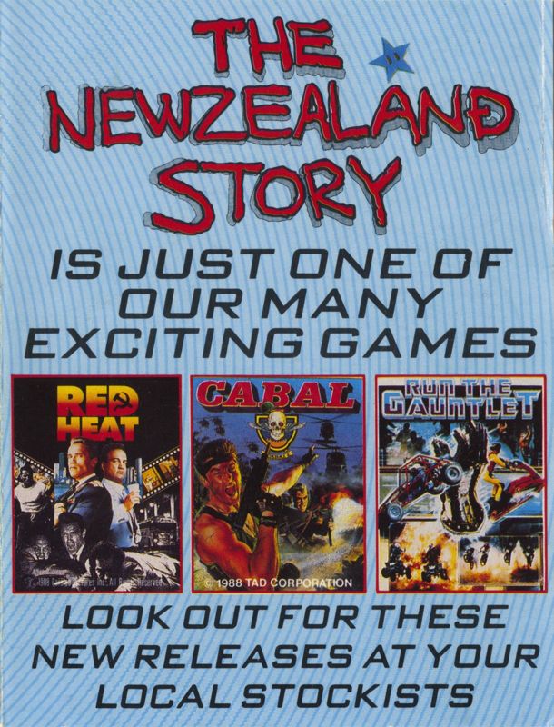 Inside Cover for The New Zealand Story (Commodore 64)