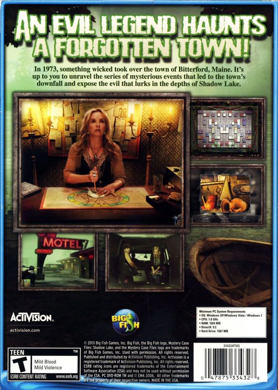 Back Cover for Mystery Case Files: Shadow Lake (Collector's Edition) (Windows)