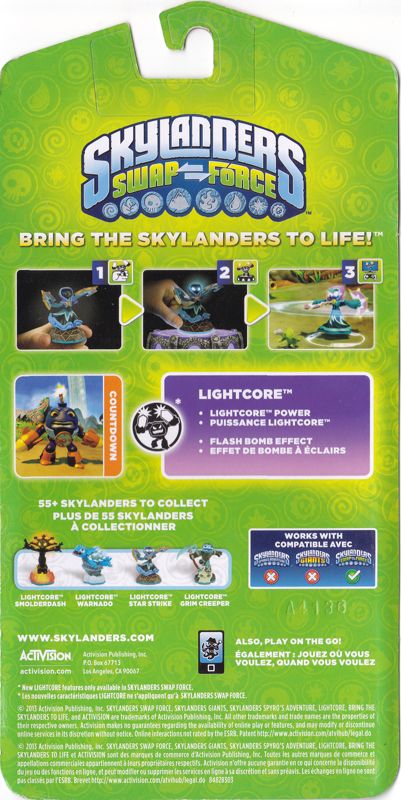 Back Cover for Skylanders: Swap Force - Countdown (LightCore) (Nintendo 3DS and PlayStation 3 and PlayStation 4 and Wii and Wii U and Xbox 360 and Xbox One)