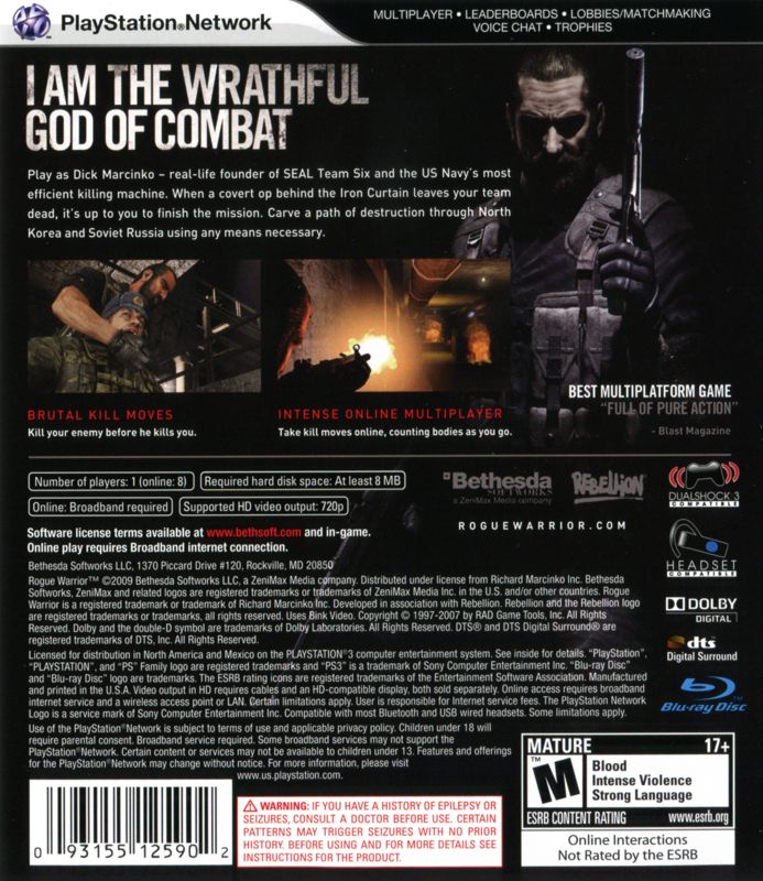 Back Cover for Dick Marcinko: Rogue Warrior (PlayStation 3)