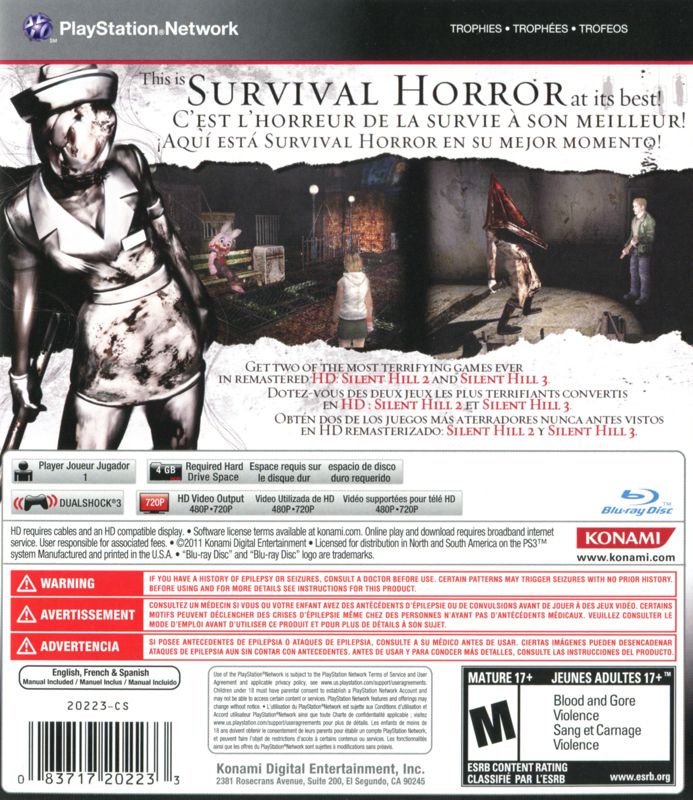 Back Cover for Silent Hill: HD Collection (PlayStation 3)