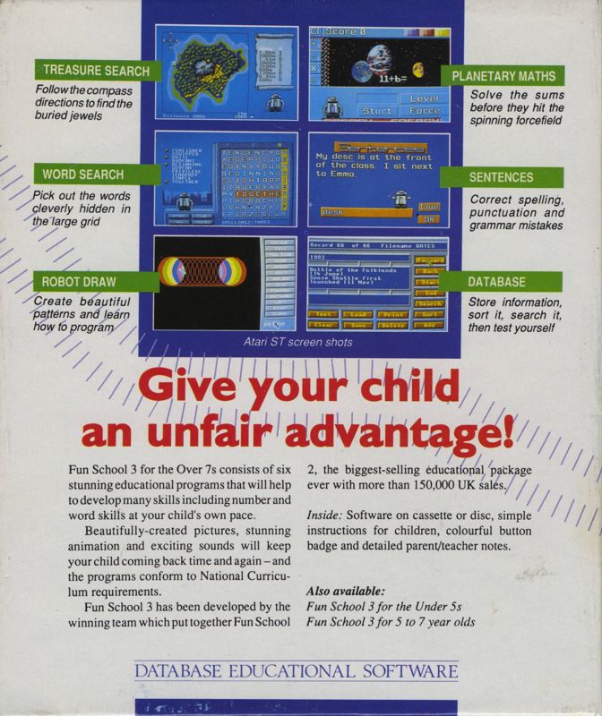 Back Cover for Fun School 3: for the over 7s (Atari ST)