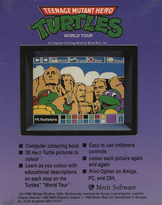 Back Cover for Electric Crayon Deluxe: Teenage Mutant Ninja Turtles: World Tour (Commodore 64)