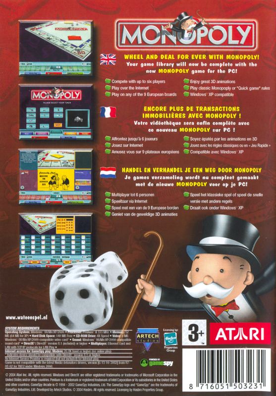 Back Cover for Monopoly (Windows) (2004 re-release)