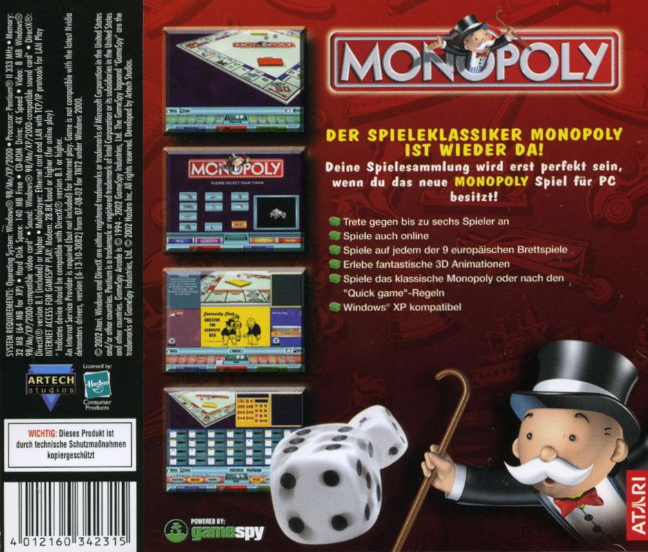 Back Cover for Monopoly (Windows) (Software Pyramide release)