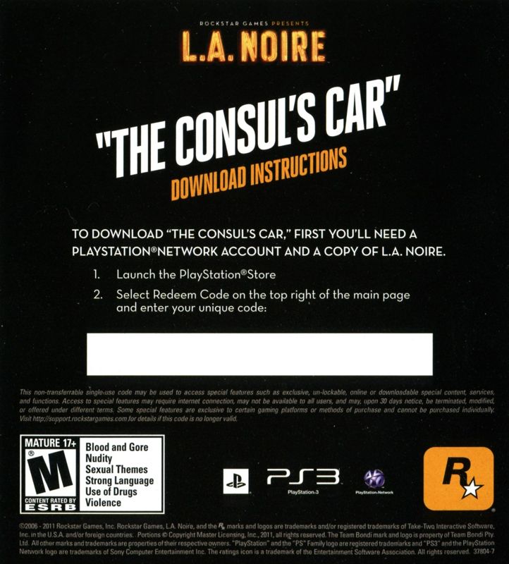 Other for L.A. Noire (PlayStation 3): DLC Code - Back