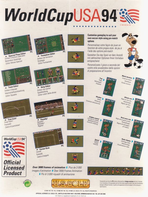 Back Cover for World Cup USA 94 (DOS) (Alternate release)