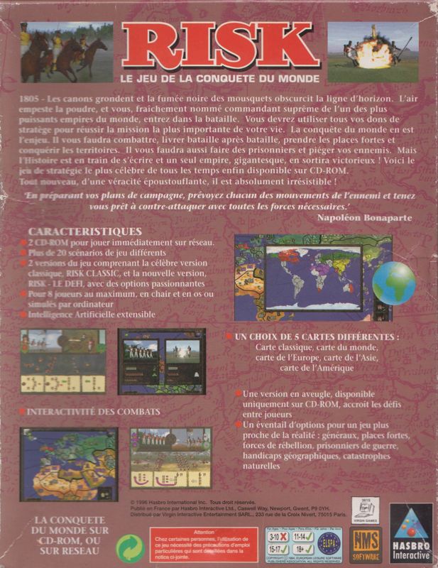 Back Cover for Risk: The Game of Global Domination (Windows) (1st release (1996))