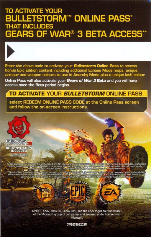 Manual for Bulletstorm (Epic Edition) (Xbox 360): Back