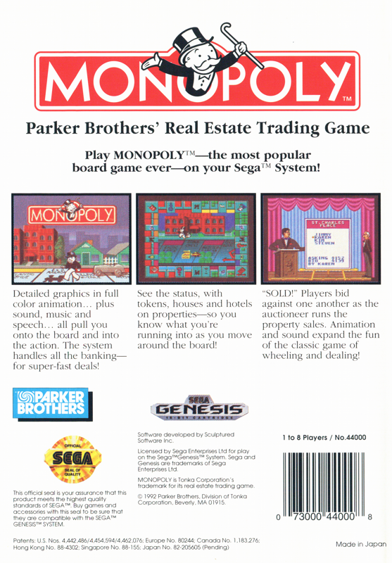 Back Cover for Monopoly (Genesis)