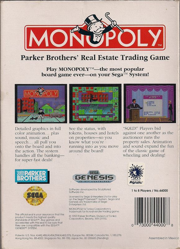 Back Cover for Monopoly (Genesis)