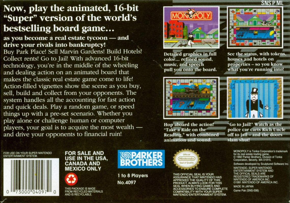 Back Cover for Monopoly (SNES)