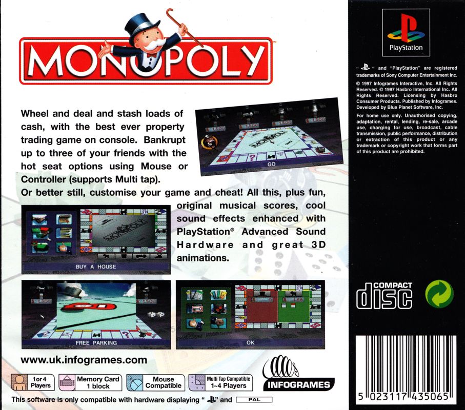 Back Cover for Monopoly (PlayStation)