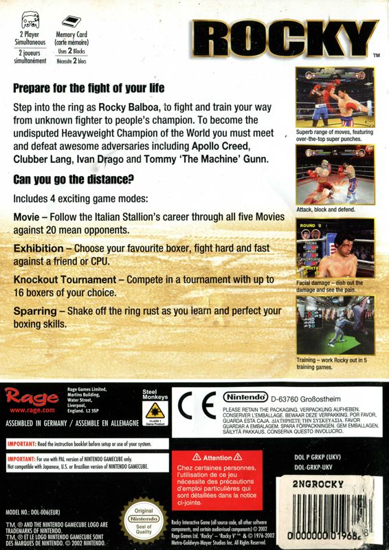 Back Cover for Rocky (GameCube)