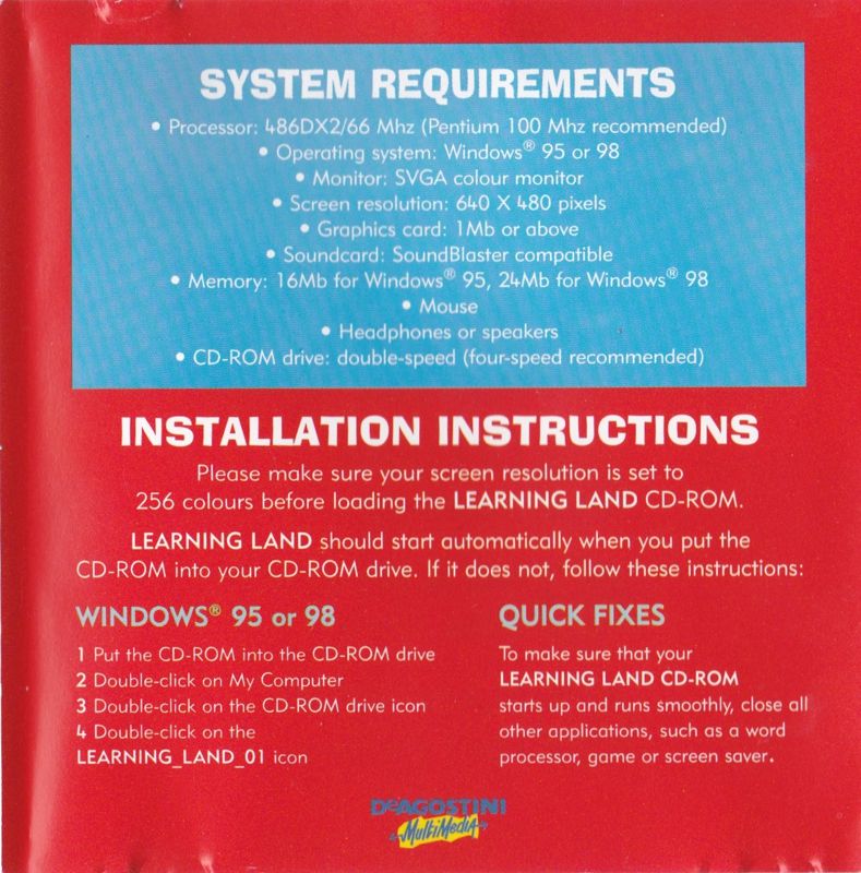Inside Cover for Learning Land 1: At The Playground (Windows)