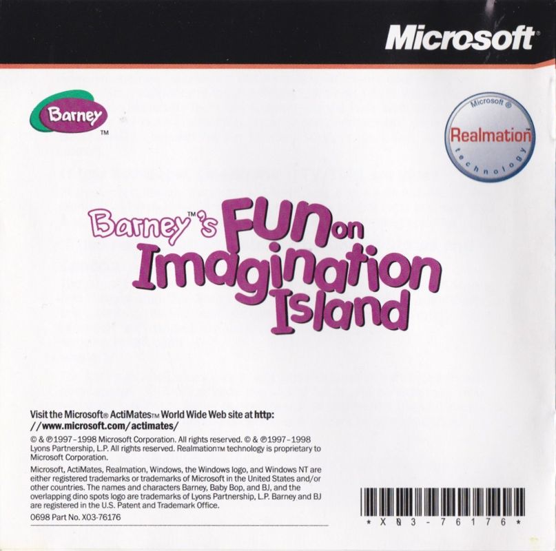 Inside Cover for Barney's Fun on Imagination Island (Windows)