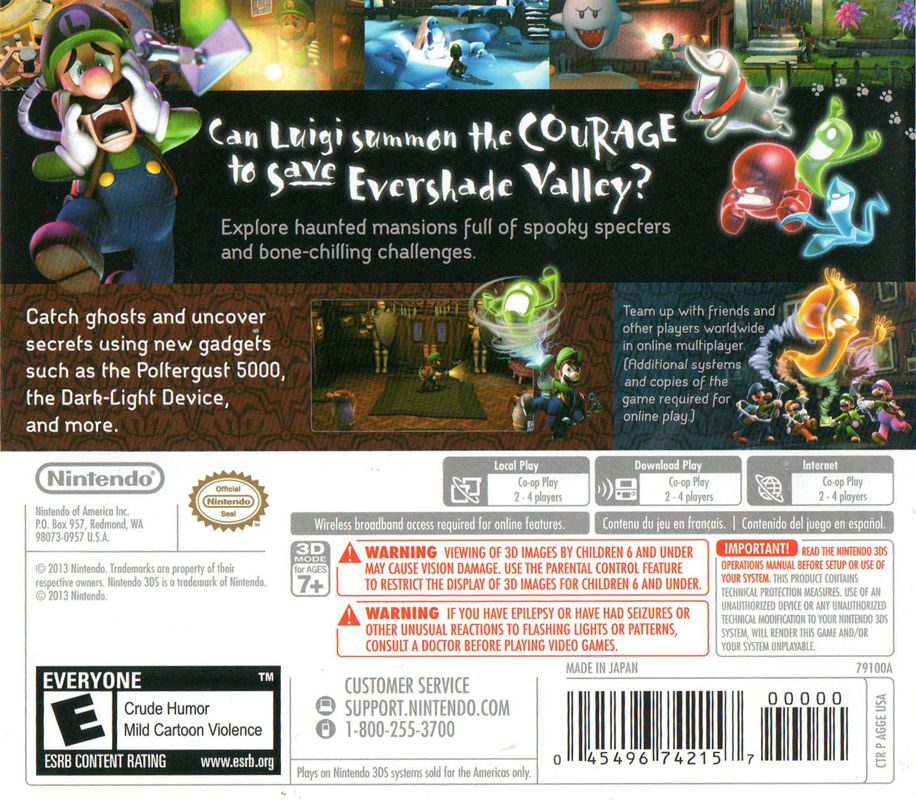 Back Cover for Luigi's Mansion: Dark Moon (Nintendo 3DS)