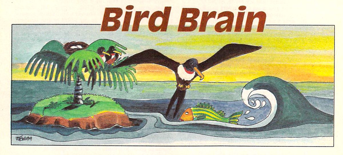 Front Cover for Bird Brain (Apple II and Commodore 64 and DOS and TI-99/4A): Illustration accompanying the type-in listing (Home Computer Magazine, Vol. 4 No. 5).