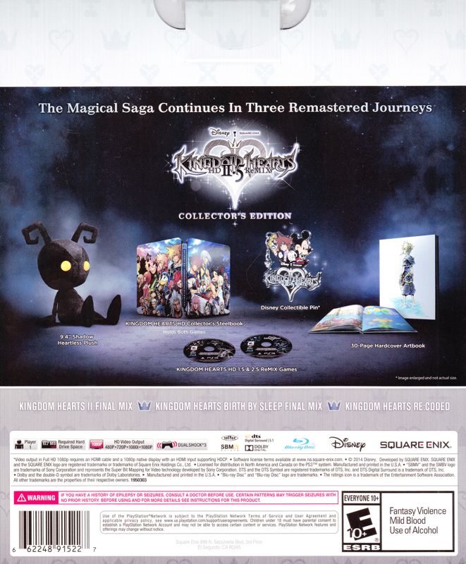 Back Cover for Kingdom Hearts HD II.5 ReMIX (Collector's Edition) (PlayStation 3)