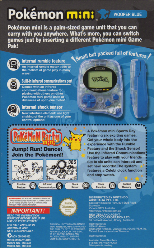 Back Cover for Pokémon Party mini (Pokémon Mini) (Bundled with Pokémon Mini - Wooper Blue)