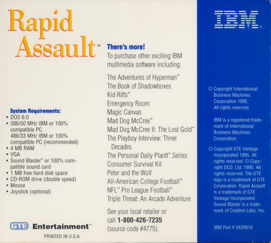 Other for Rapid Assault (DOS): Jewel Case - Inside