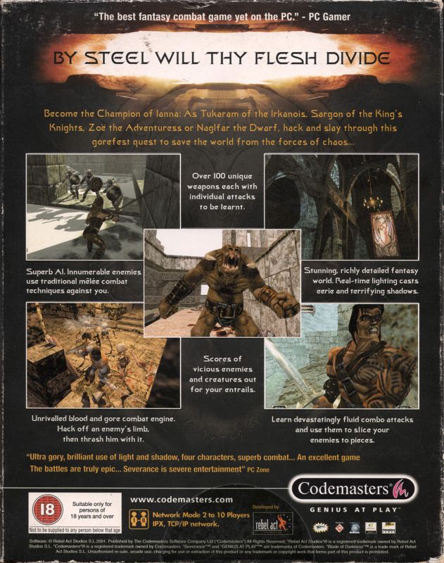 Back Cover for Blade of Darkness (Windows)